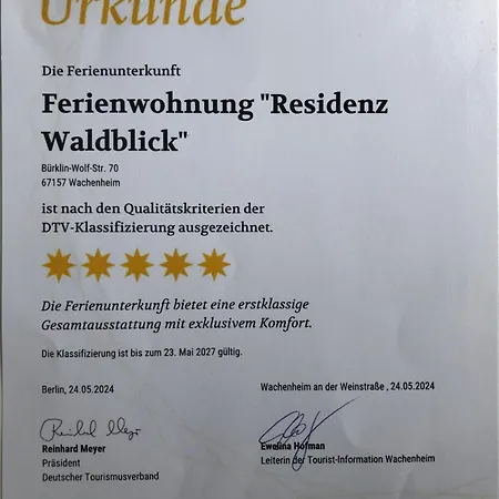 Residenz Waldblick 5 Sterne Penthouse-ferienwohnung Klassifizierung Dtv Апартаменты Вахенхайм-ан-дер-Вайнштрасе